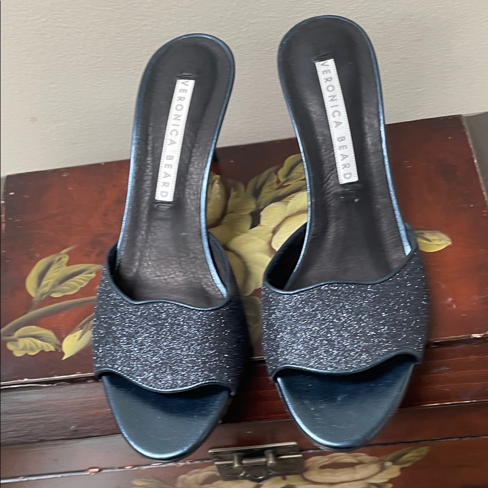 Veronica Beard Glitter Mules - Black